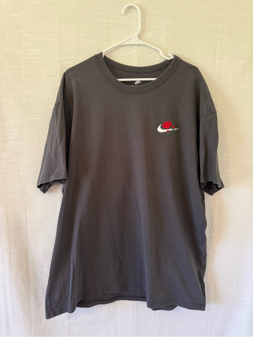 Nike Men’s Charcoal Gray Short-Sleeve Tee with Red Rose Logo